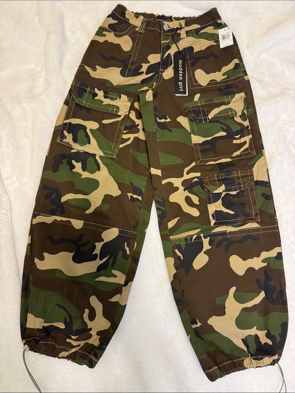 Madden Girl Green and Brown Camo Utility Cargo Pants